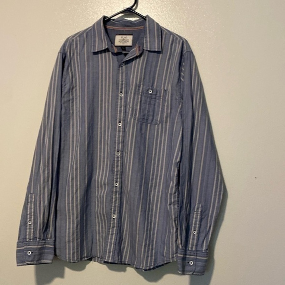 Flag & Anthem by dry goods supply  collard pocket striped shirt 100% cotton lg